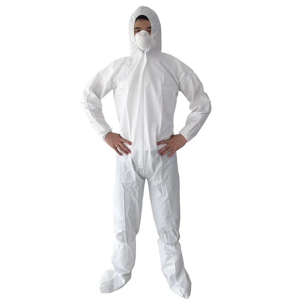 CE Cat III Type 5/6 White Hooded Disposable Non Woven Coverall