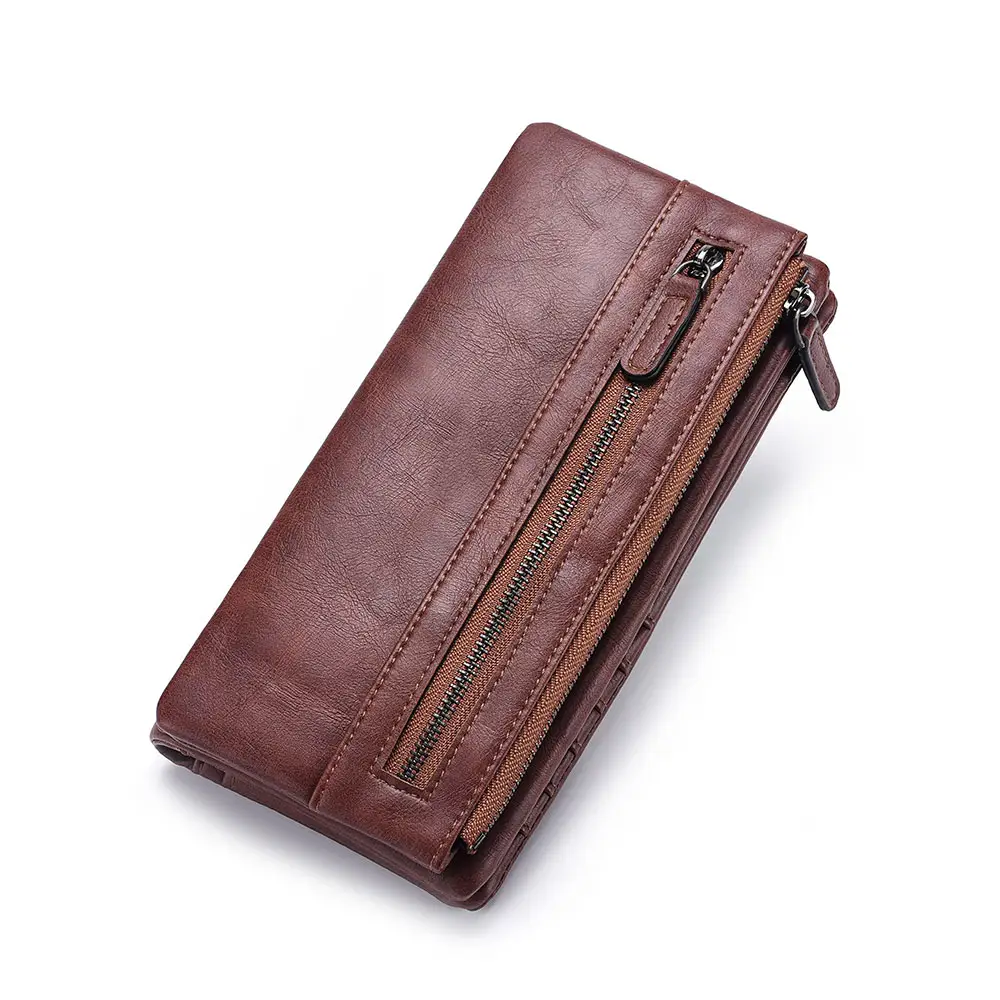 Китайские производители прямые мягкие кожаные сумочки на молнии двойной складной кожаный Длинный кошелек для мобильного телефона