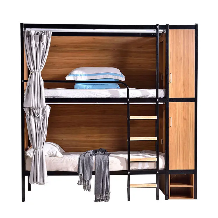 Modern design folding iron queen size hotel double loft bunk bed frame room furniture with storage bedroom for home sale