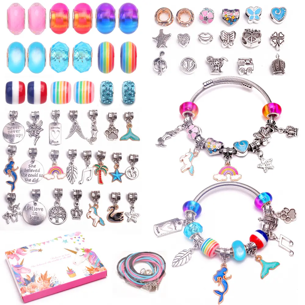 DIY Charm Bracelet Jewelry Making Kit Girl Dress Up Friendship Children Craft Toy