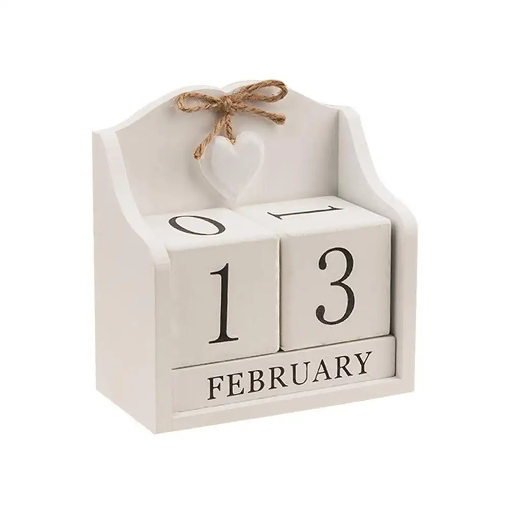 White Wedding Wood Blocks Advent Perpetual Desk Calendar for Home and Office Decoration