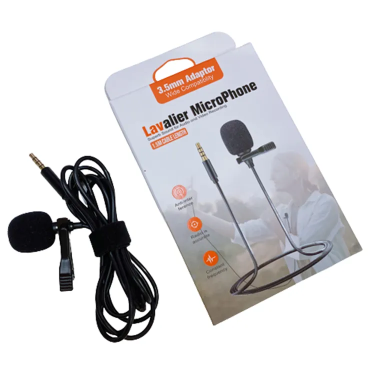 Metal Clip Mini Mic Lapel Microphone 3.5mm Lavalier Professional system Black Long Wire Phone Lavaliere Microphone