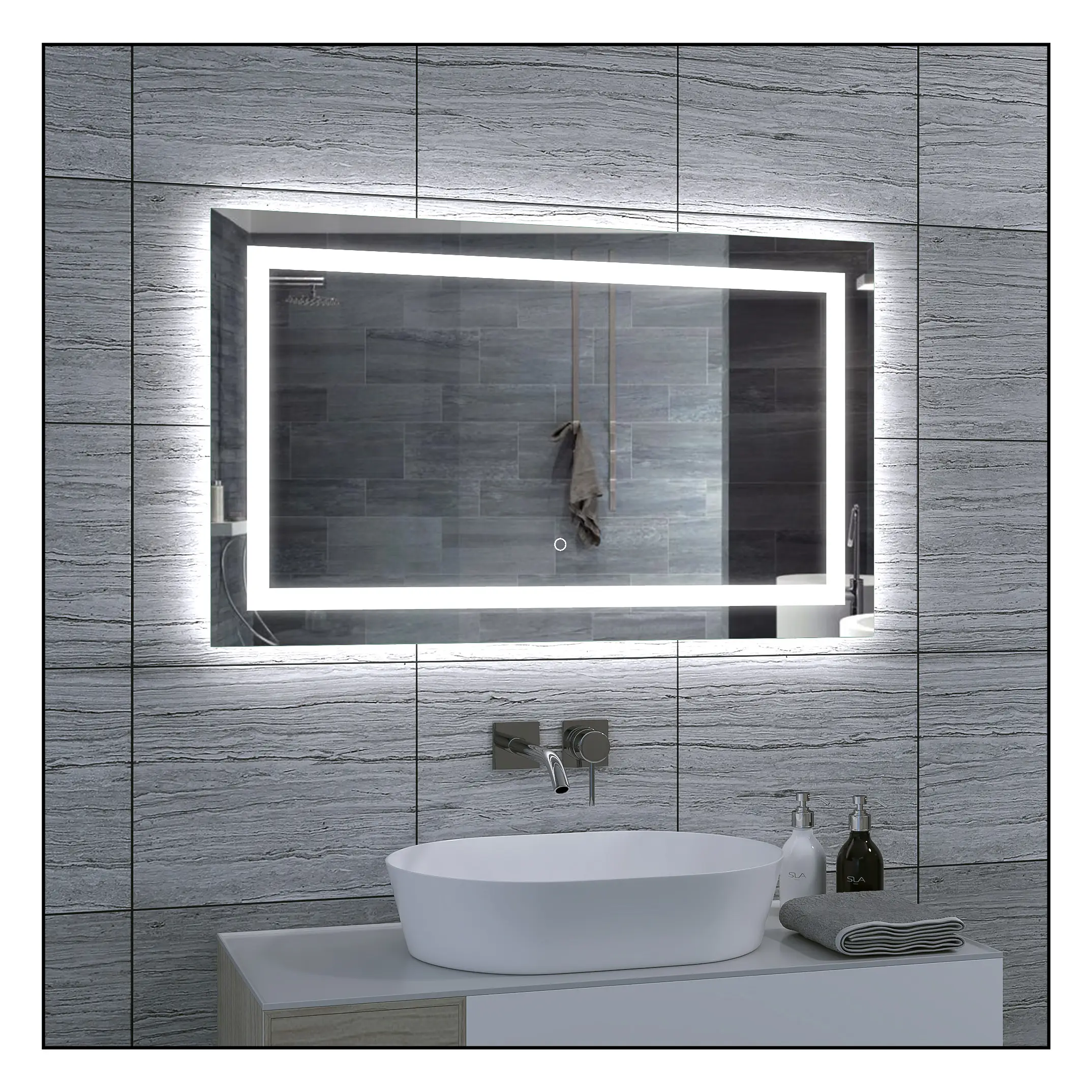 Горячая Распродажа, светодиодное зеркало Bathnoloy с умным сенсорным датчиком, противотуманное настенное зеркало для ванной комнаты, светодиодное зеркало