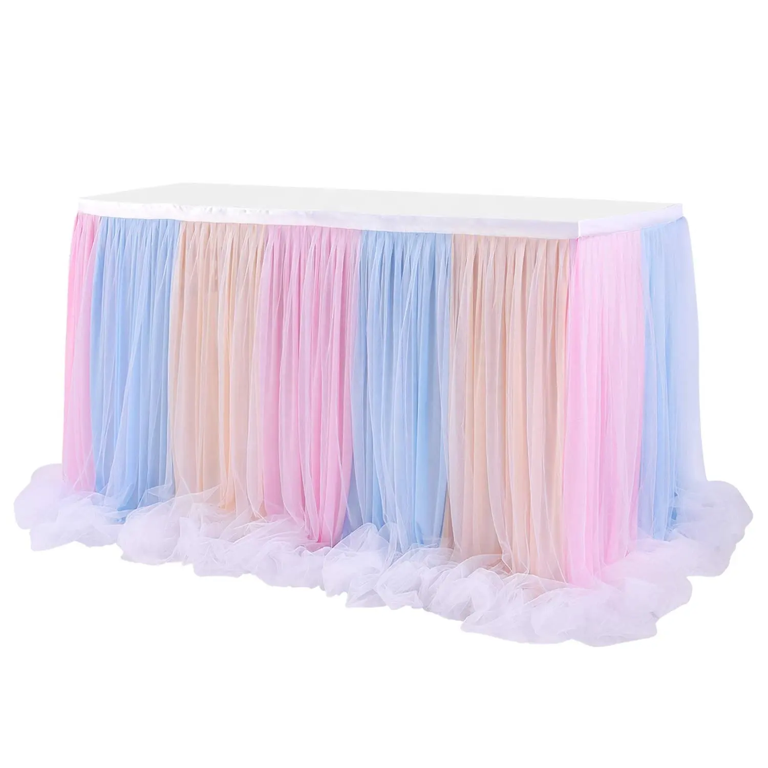 White party cinderella fancy hawaiian tulle tutu chiffon skirt table for wedding Rainbow Table Skirt