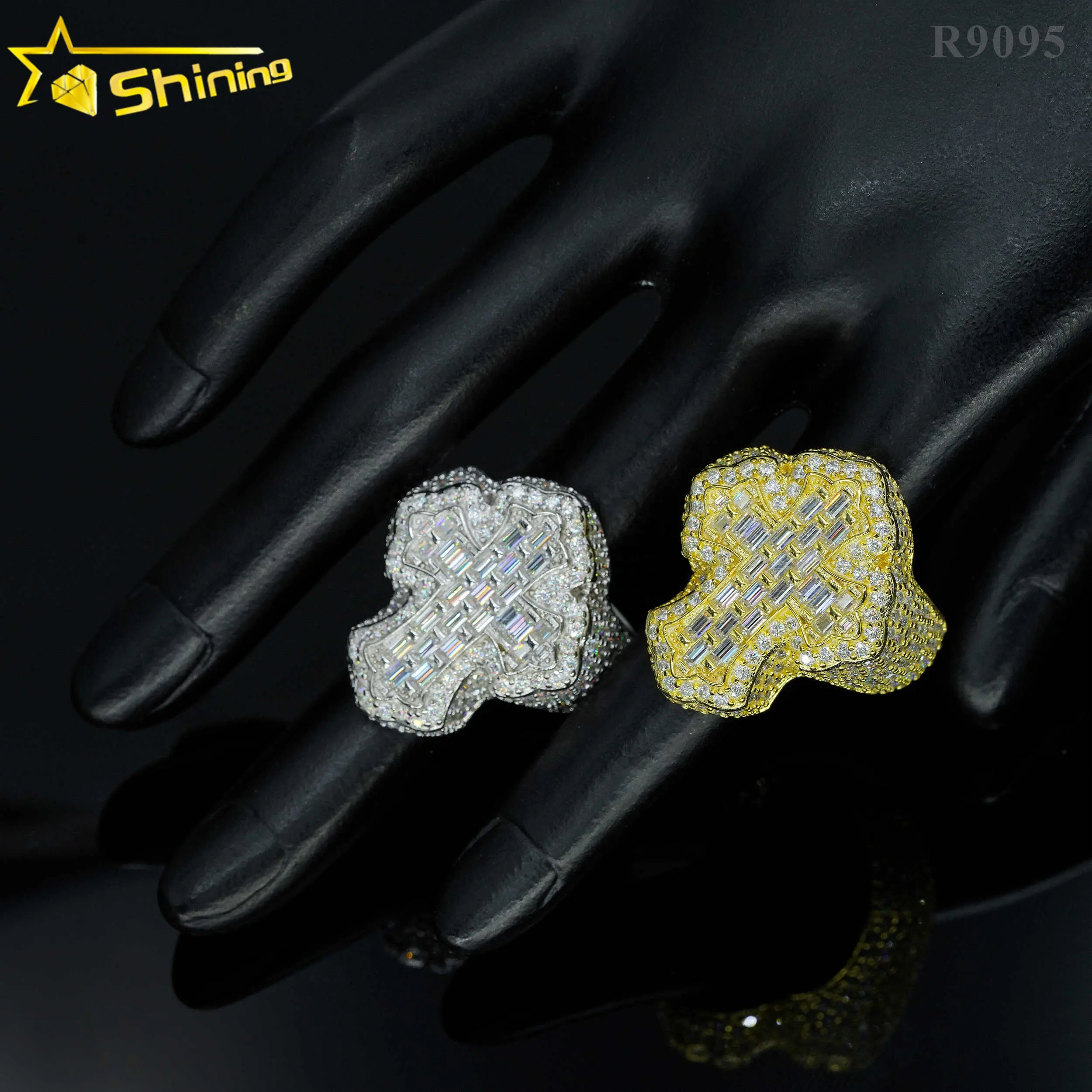Хип-хоп мода обручальное кольцо vvs moissanite крест 925 стерлингового серебра кольцо с бриллиантами