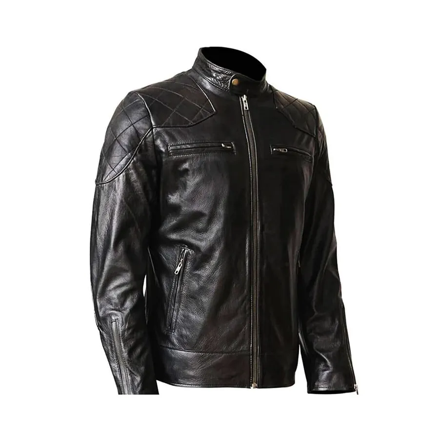 Men Leather Casual Biker Jacket David Beckham Style Fashion Real Genuine Leather Slim Fit Racing Cafe Jacket OEM Wholesale
