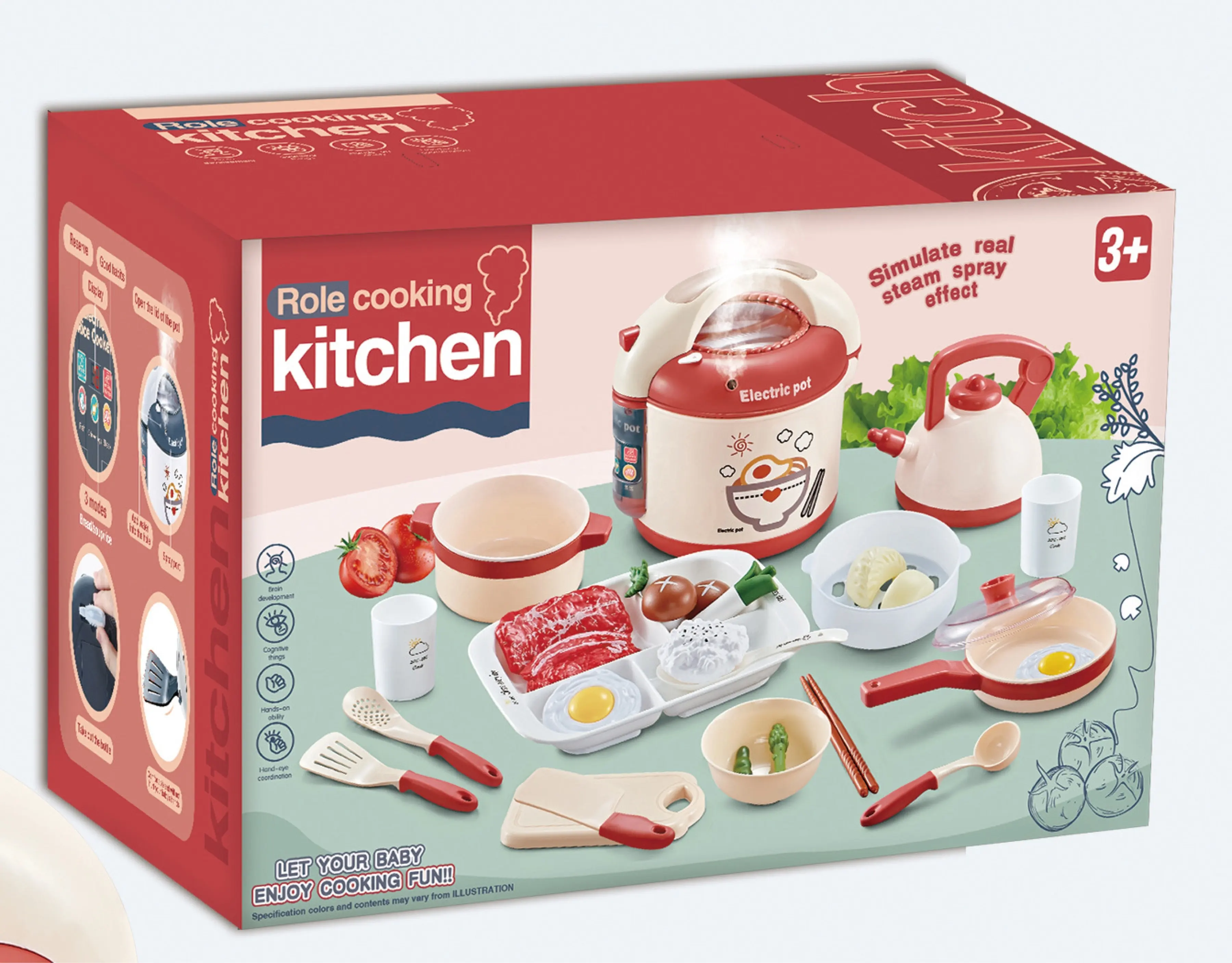 Детская игровая спрей для дома, электрическая плита, рисоварка, кухонная игрушка для приготовления риса, набор из 29 предметов, детская интерактивная игрушка