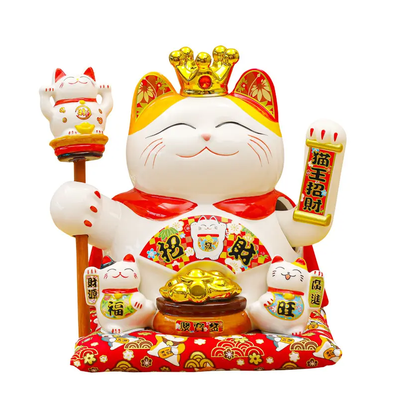 9-inch Electric Automatic Shaking Hand Lucky Cat Maneki Neko Ceramic Lucky Cat Waving Lucky Cat