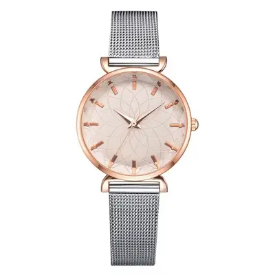 4067 женские часы с цветком на циферблате, модные сетчатые ремешки, оптовая продажа, женские наручные часы, женские наручные часы