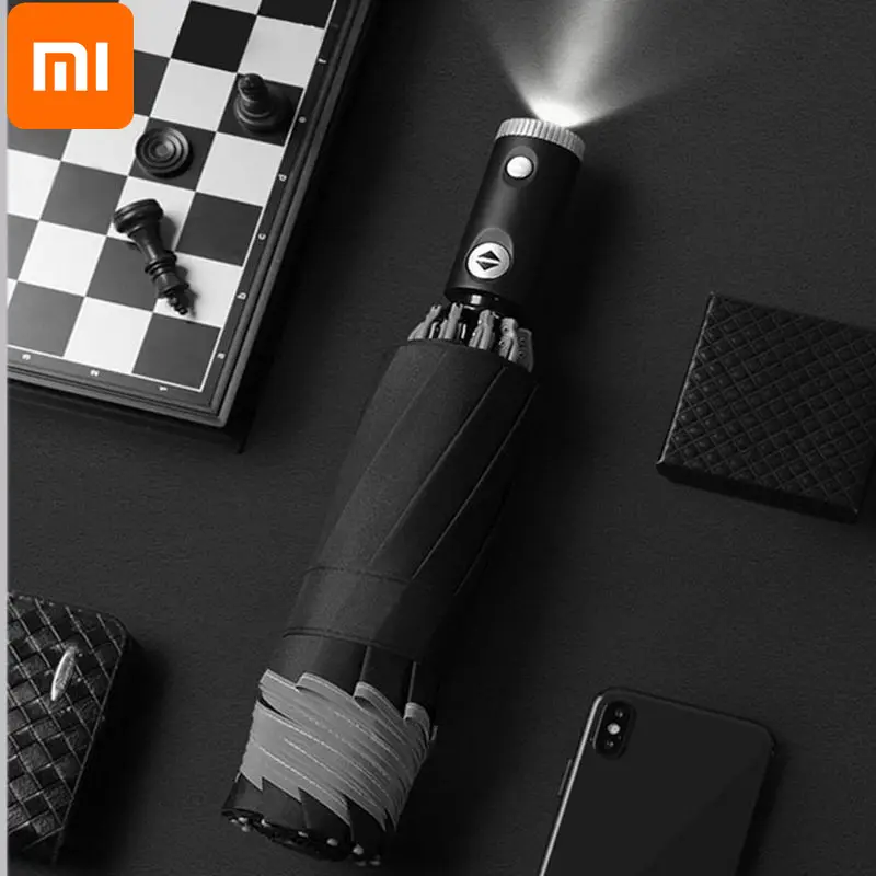 Xiaomi Automatic Non-automatic Umbrella With Reflective Stripe Reverse Led Light Umbrella Three Folding Inverted Travel