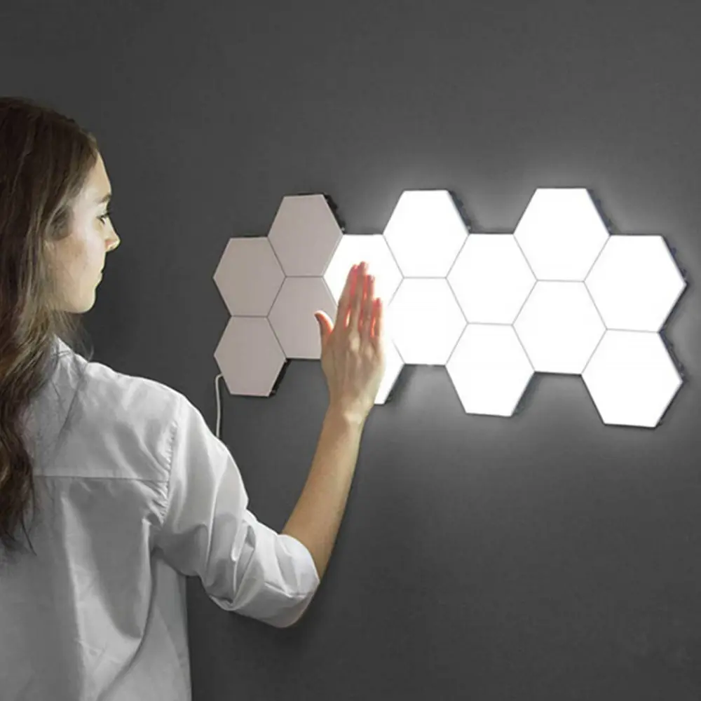 amazon hot sell touch sensitive bedroom living room wall lamp diy hexagonal indoor rgb led wall light