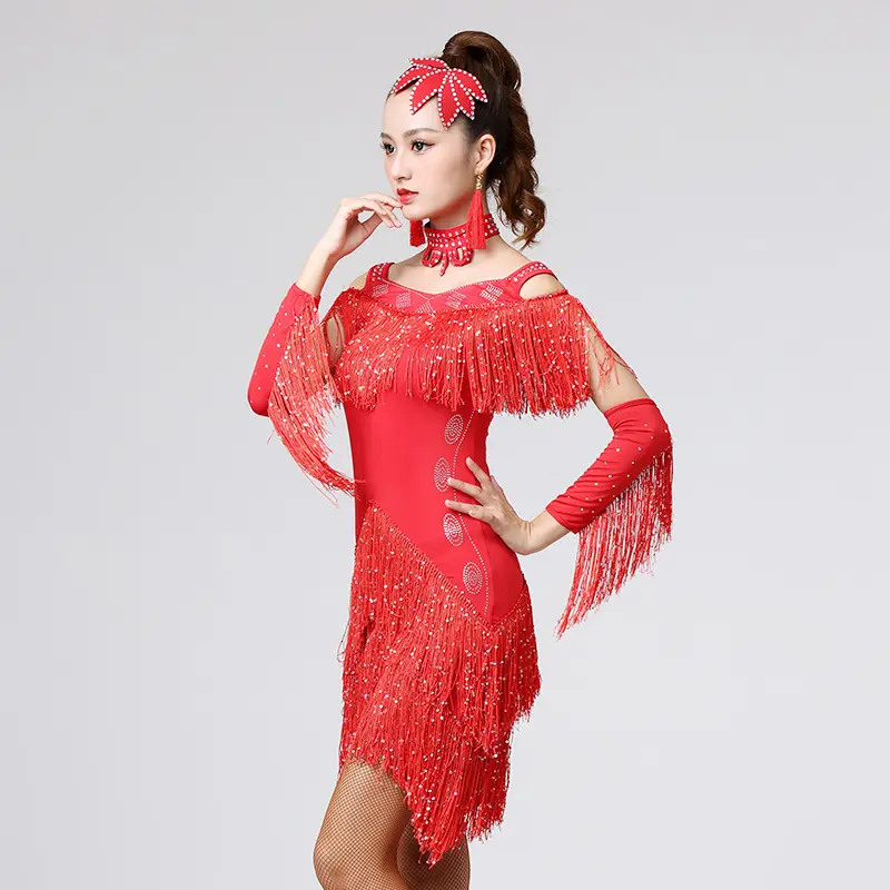 Блестки кисточки экономичный китайский сексуальный современный lyrical костюм для латиноамериканских танцев