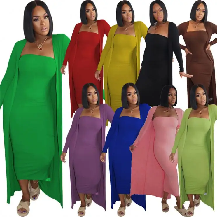 L6322-fashion платье с запахом для женщин с длинными рукавами из 2 предметов, кардиган, комплект с платьем, YM0204