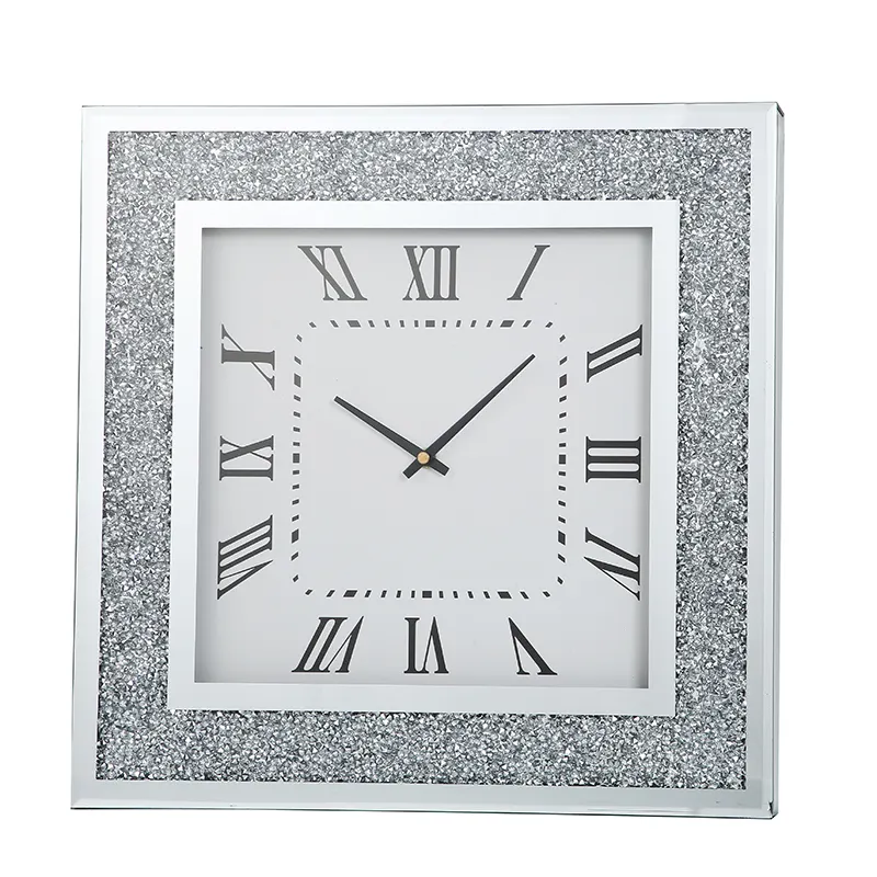 Stylish diamond home decor glass mirror for decorative mirror clock mirror crushed diamond clock