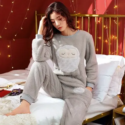 Оптовая Продажа коралловый флис пижамы дамы Ночная одежда флис pijama комплект Пижама femme