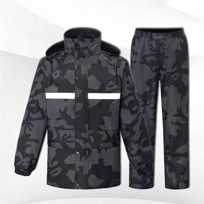 hot selling men 2 piece camouflage black reflective breathable rain gear coat waterproof motorcycle suit