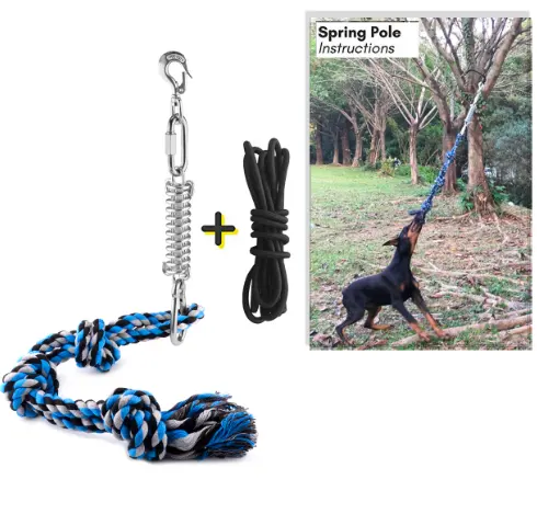 Pet Durable Stainless Steel Spring Pole Dog Rope Toys Hanging Exercise Rope Pull Dog Training with 5M Black Ropes