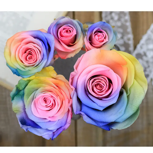 Dubai fresh cut flower bouquet Beautiful Rainbow Preserved Flower stabilized rose wholesale