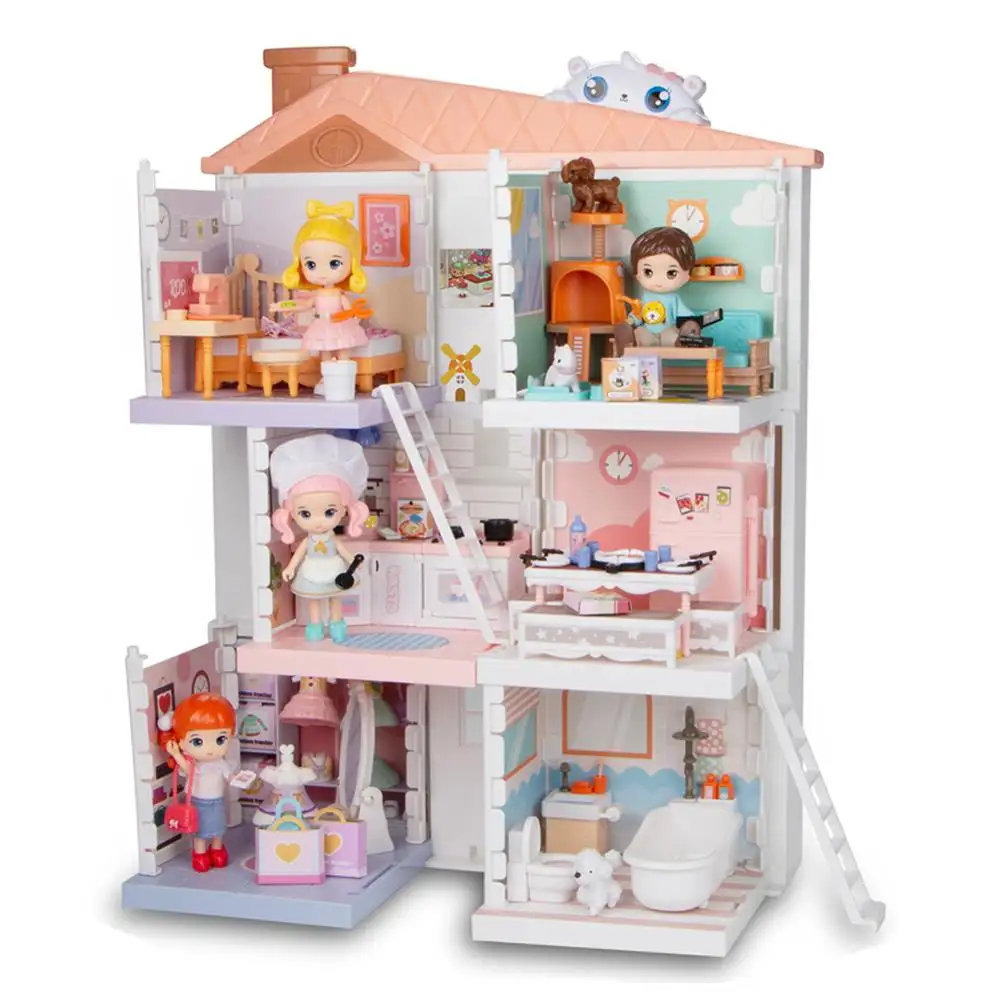 DF 2021 pretend play toys DIY dollhouse set preschool educational girls kids role play toys for children amazon best selling