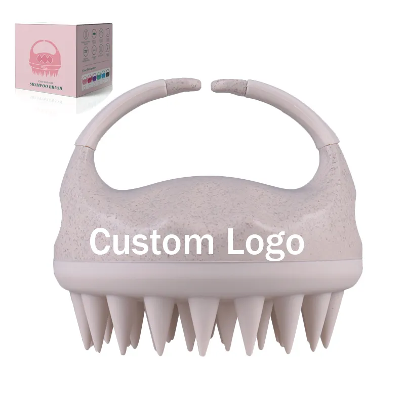 Biodegradable Wheat Straw Shampoo Brush Silicone Wheat Straw Hair Scalp Massager Brush for Natural Hair Growth