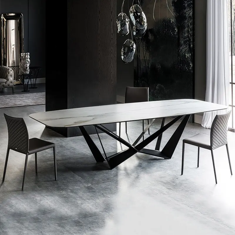 Современный легкий роскошный мраморный Железный прямоугольный домашний обеденный стол