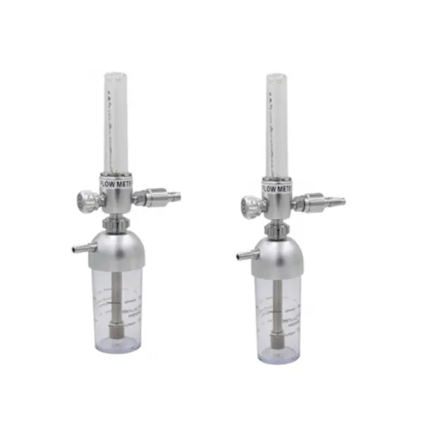 Oxygen Regulator for Single Flowmeter HG-IG Aluminum with Connect and Humidifier Bottle of Work Pressure 50PSI Silver White OEM