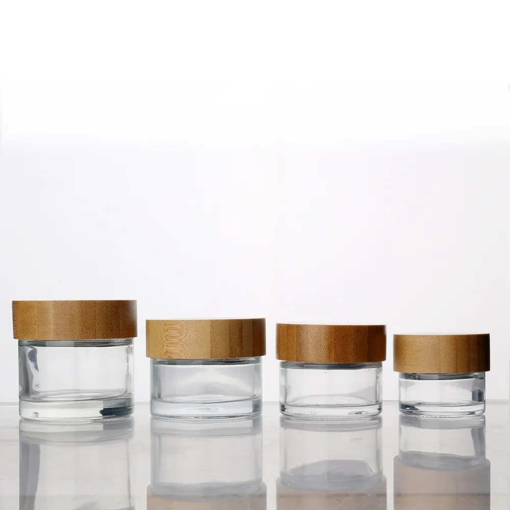 10ml 30ml 50ml 100ml 180ml 300ml glass jar with bamboo lid Engraving bamboo packaging