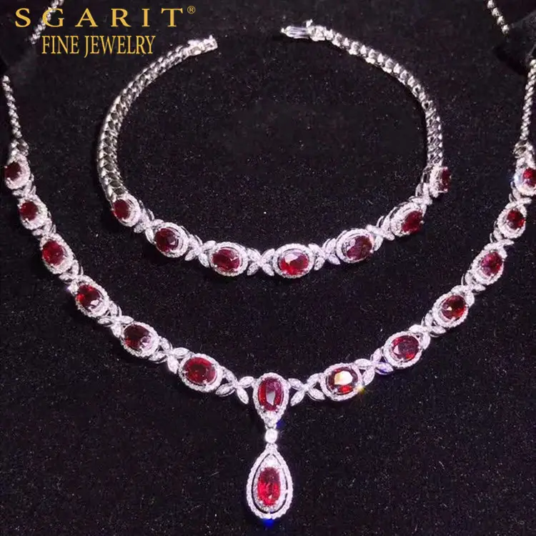 Ювелирные изделия SGARIT из драгоценных камней для вечеринки, 18 карат золота, голубь, красная кровь, неразогреваемый натуральный рубин, ожерелье, браслет, набор