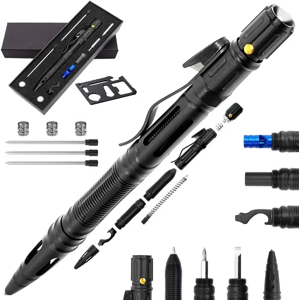 10 in 1 Tactical Pen for Self Defense Survival Multitool, LED Flashlight, Bottle Opener, Glass Breaker, Screw Driverint