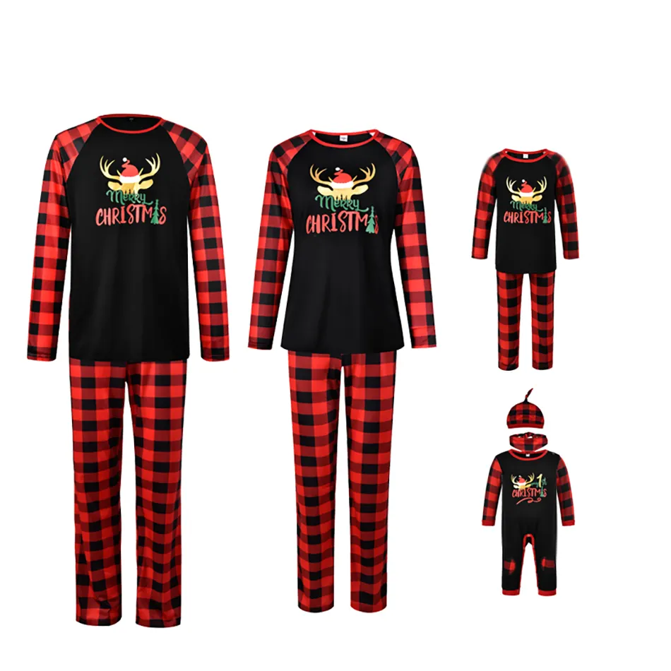 Christmas Family Matching Outfits Pajamas Sets Cartoon Striped Printed Adult Kid Family Sleepwear Xmas Clothes JYF