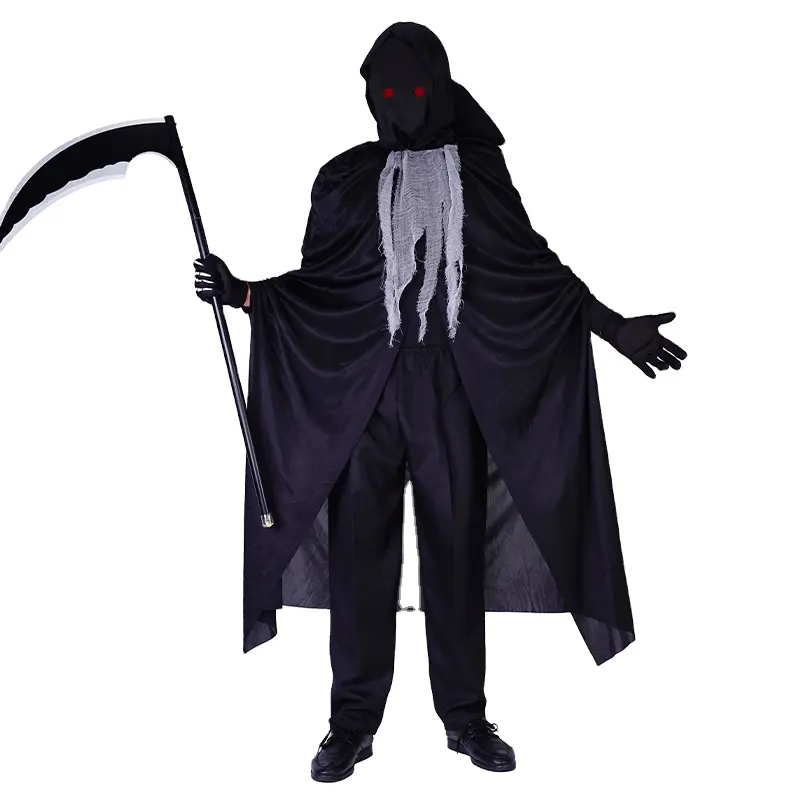 Страшное причудливое платье Призрак для Хэллоуина Мужская Черная веревка ужасов Косплей Костюм мрачного Жнеца