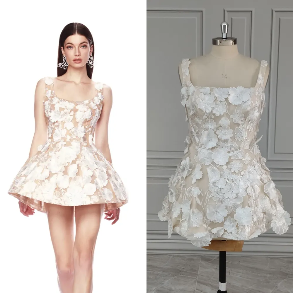 12290 # реальные фотографии, свадебное вечернее платье с воротником, 3D вышитое цветочное кружево, мини-бальное платье для женщин