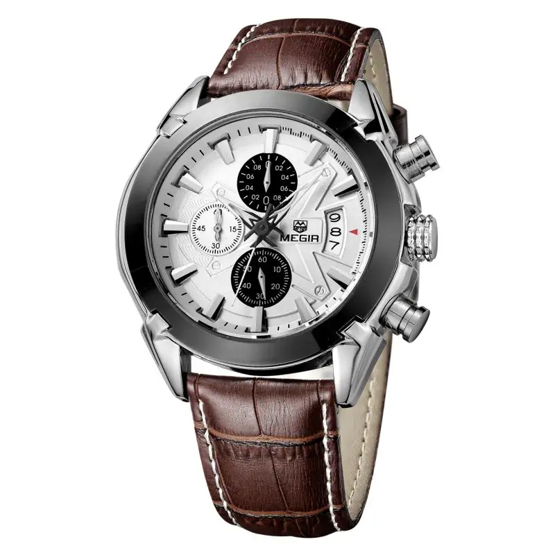 Reloj Hombre люксовые часы от бренда MEGIR 2020 мужские военные кварцевые часы от топ бренда, роскошные коричневые кожаные Наручные часы с хронографом