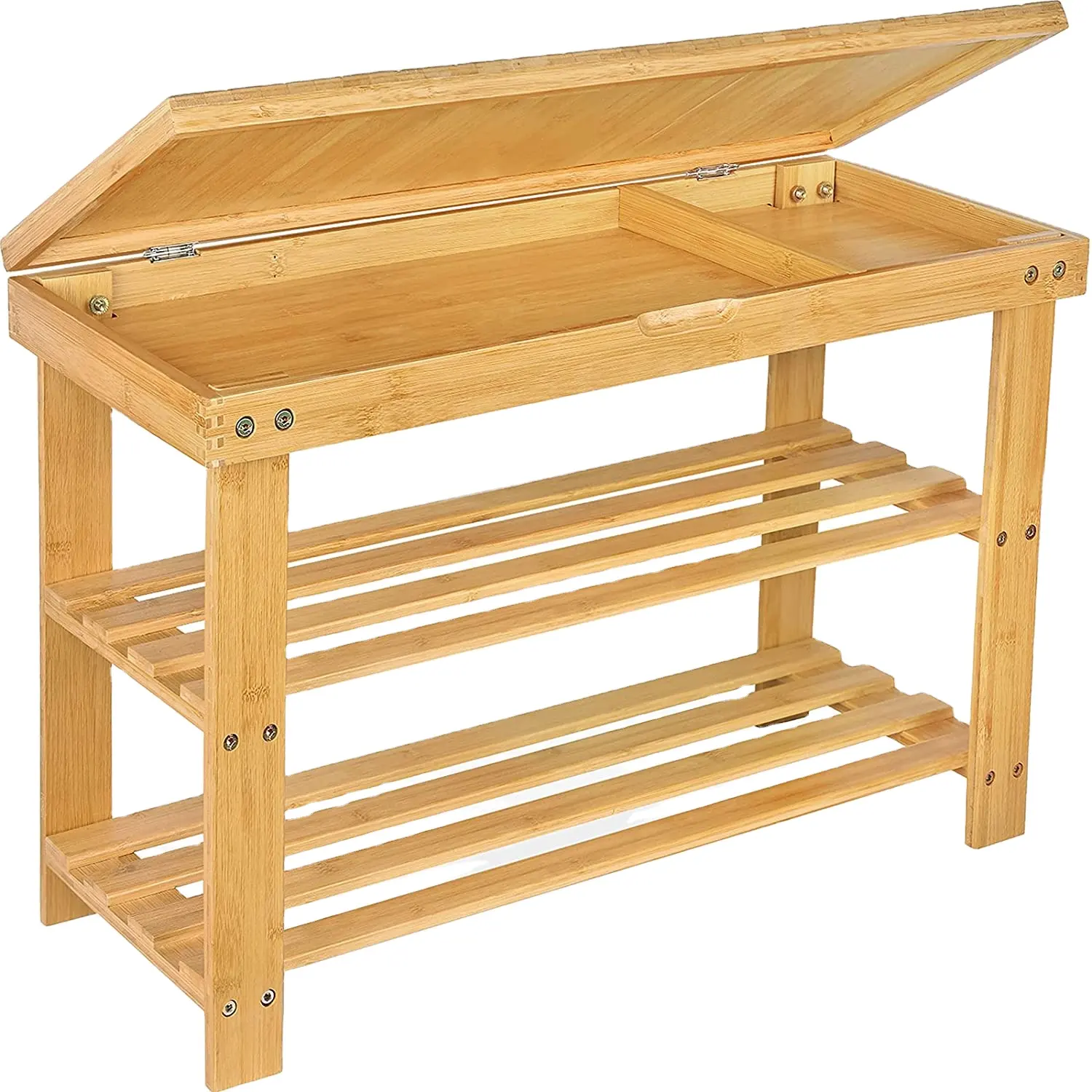 New Product Environmental Friendly Natural Color 3 Tier Bamboo Shoe Rack With Storage Drawer