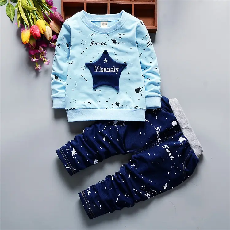 Causal Boy Clothes Sets Two Piece Outfit Baby Star Embroidery Long Sleeve Shirt with Pant Sportswear Kids Clothes Autumn Spring