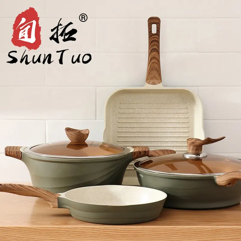 manufacturers wholesale wok pot and pan steak cookwar marble granite forged aluminum nonstick ceramic cookware set