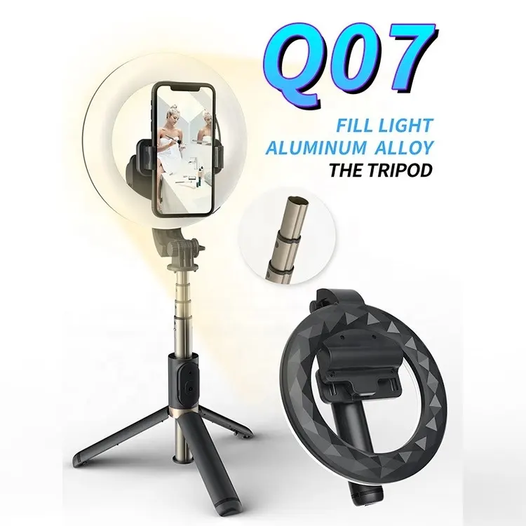 Q07 селфи-штатив с 6 дюймовым кольцевым светильником с аккумуляторной подставкой видео брелок селфи-палка штатив для телефона bluetooth селфи-палка