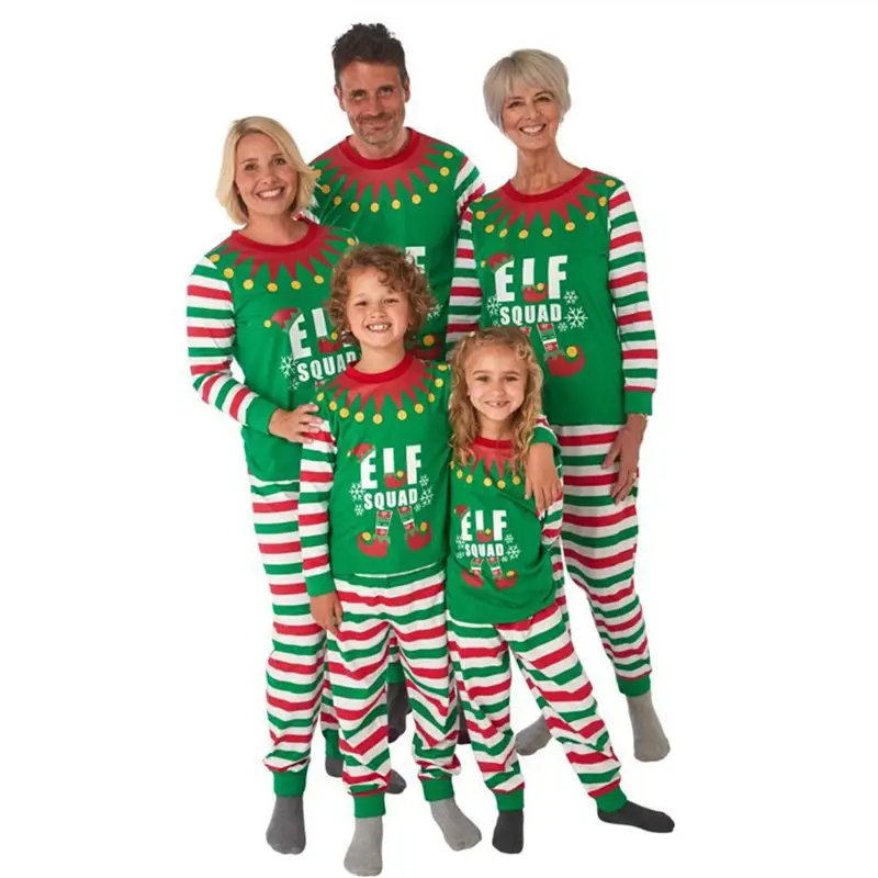 Christmas Pajamas Family Matching Homewear Strip Letter Printing Parent-child Matching Christmas Pajamas Family Sleepwear Set