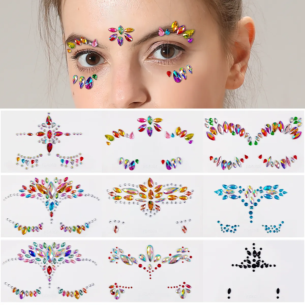 Yimei Factory Wholesale New Style Rhinestone Sticker Fun Tattoo Decoration Sticker Sexy Body Art Diamond Face Gem Stickers