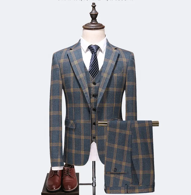 factory custom wholesale New Recreational Business Chequered Men's Formal Suit Set