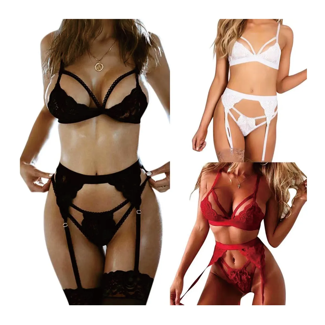 Lace Strappy Babydoll Valentines Day Sexy Underwear Lingerie Women Set