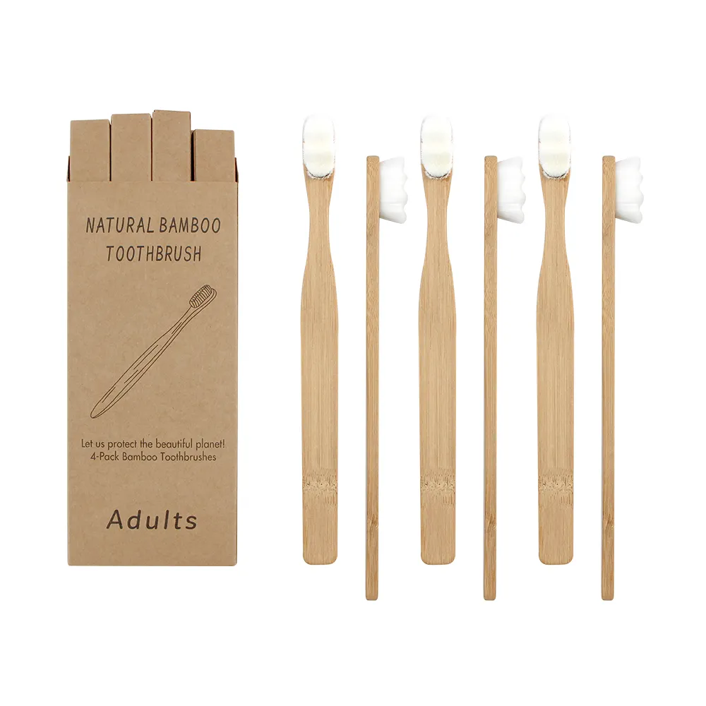 Factory Environmental Friendly Organic 4 Pack 10000 Nano Bristle Best Custom Logo Extra Soft Bamboo Toothbrush