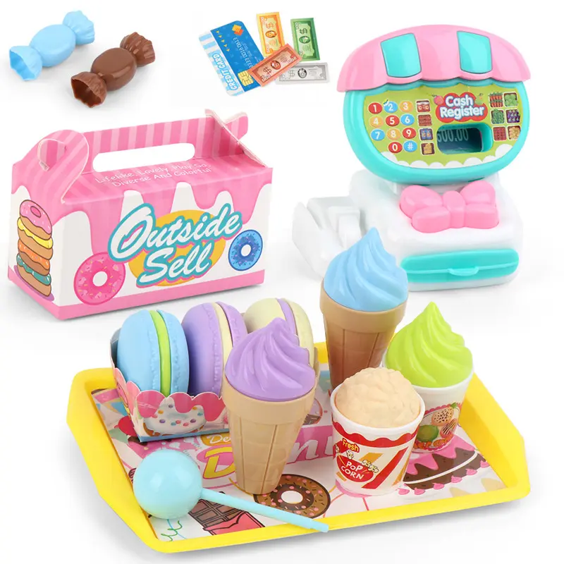 Cross-Border Children's Mini Supermarket Cash Register Play House Toy Set 22PCs Dessert Fruit Shopping Cart Toy
