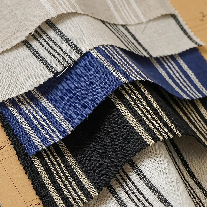 Eco-friendly fashion high quality woven pure hemp yarn dyed stripe fabric for clothing