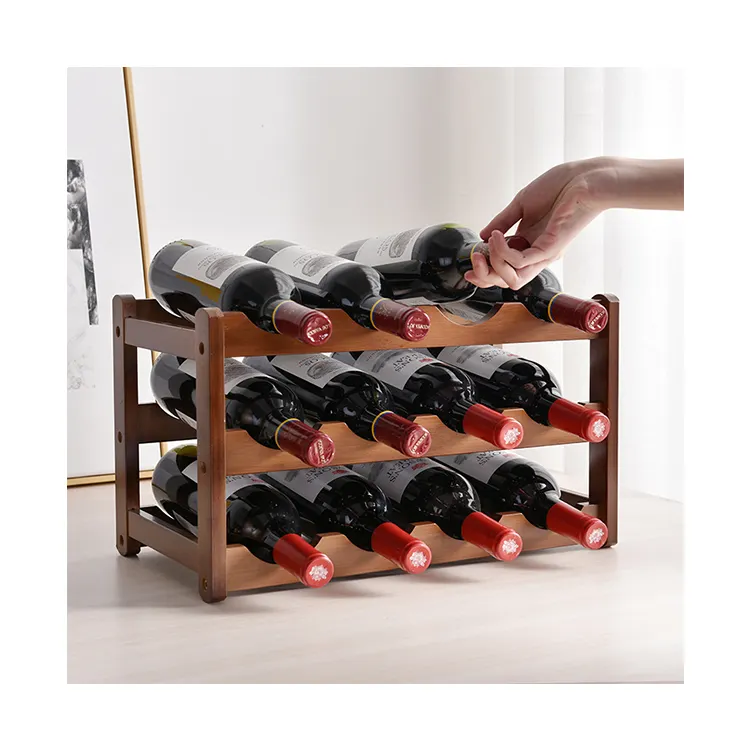 Kainice OEM столешница, Винная стойка, отдельно стоящая 2 яруса, 8 ярусов, бамбуковый держатель для вина, деревянный держатель для винных бутылок, демонстрационная стойка
