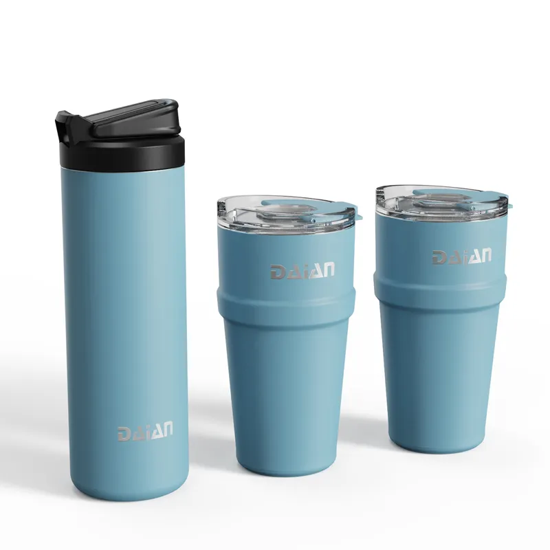 New Release 2 cups 16oz Stakcbale Coffee Tumbler Cups 20oz Dishwasher Safe Stainless Steel Water Bottle Gift Set