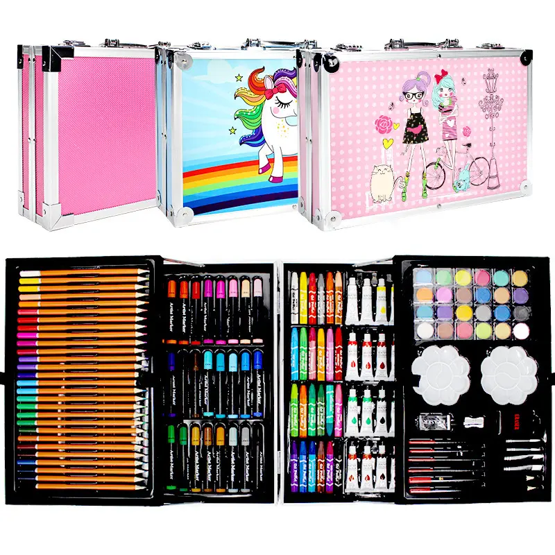 Wholesale 145 Piece Aluminum case rainbow School Kids Drawing Mega Art Stationery paintingSet