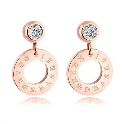 New Design Fashion popular Hot Quality tainless Steel Roman Numerals xuping earrings