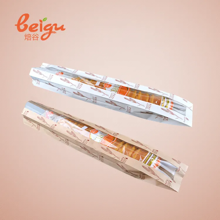 Оптовая продажа, одноразовый длинный бумажный багет для французского багета, пакет в виде булочек с пластиковым окном, пакет для хлеба