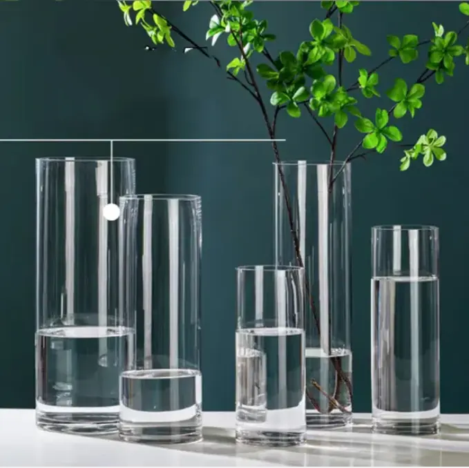 Заводская дешевая оптовая продажа, прозрачный высокий Свадебный цилиндр, большая стеклянная ваза для украшения, Современная декоративная ваза с кристаллами в скандинавском стиле